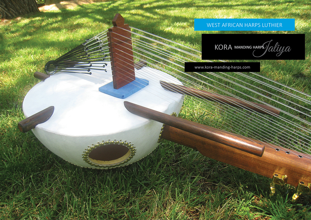 Kora with calabash, nylon strings, guitar pegs, wooden neck